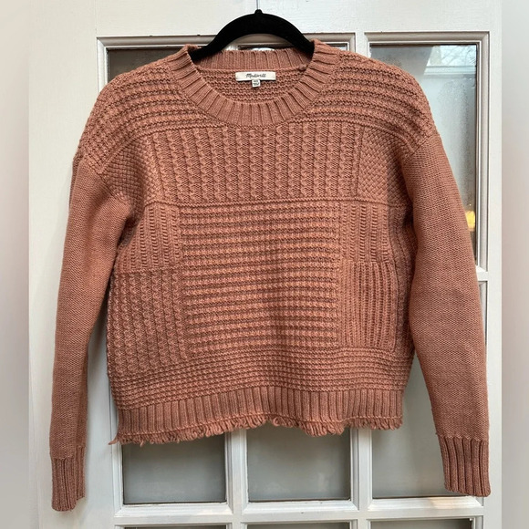 Madewell Blush Mauve Patchwork Stitchmix Pullover Sweater Merino Wool Size XXS - Picture 6 of 16